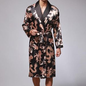 Heren nachtkleding Plus Size Heren Badjas Zijde Kimono Lange Mouwen Roaden Dressing Toga Print Satin Pyjama Heren Nacht PEIGNOIR HOMME