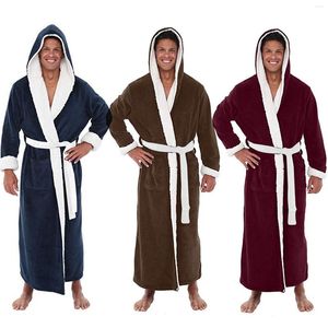 Vêtements de nuit pour hommes en peluche peignoir hommes hiver chaud allongé à manches longues à capuche vêtements robe couleur unie manteau de salon