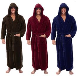 Ropa de dormir para hombre, albornoces de invierno alargados de felpa, chal grueso de Color sólido, ropa para el hogar, pijamas con capucha, bata de manga larga