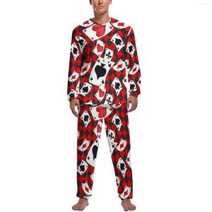 Vêtements de nuit pour hommes Cartes de poker Pyjamas Automne 2 pièces Jouant de jolis ensembles de pyjama Homme à manches longues Design décontracté