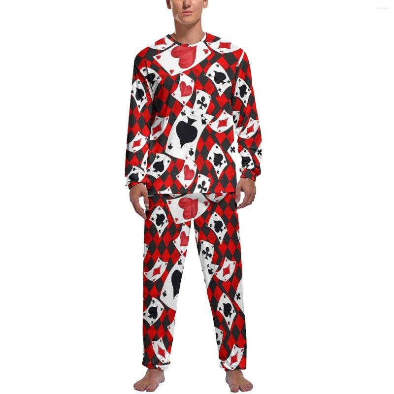 Мужская одежда для сна, пижамы с покерными картами, осенние комплекты из 2 предметов, милые пижамные комплекты для игры, мужские повседневные пижамы с длинными рукавами