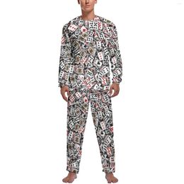 Vêtements de nuit pour hommes Pyjamas de cartes de poker jouant à la mode à manches longues pour hommes Ensembles de pyjama 2 pièces Esthétique Automne Design Costume à la maison Idée cadeau