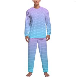 Vêtements de nuit pour hommes Pyjamas imprimés à pois Pastel Gradient Male Long-Sleeve Kawaii Pyjama Sets 2 Pieces Home Daily Pattern Suit Gift Idea