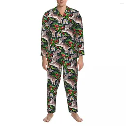 Pyjamas à imprimé pour hommes pour hommes Christmas de Noël Male Salle de nuit printemps 2 pièces Loose Oversize Custom Sett