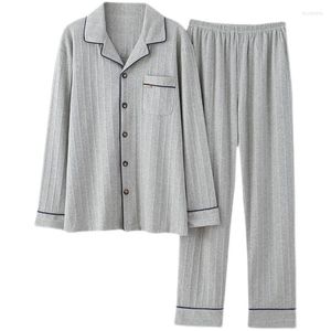 Vêtements de nuit pour hommes pur coton hommes pyjamas costume printemps automne Cardigan à manches longues femmes Simple confortable service à domicile 24 Styles118