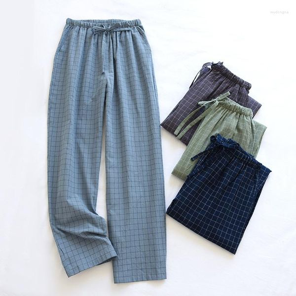 Vêtements de nuit pour hommes pur coton à carreaux Pyjama pantalon pour hommes japon corée Style Pyjama printemps automne maison vêtements de nuit vêtements de nuit