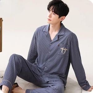 Mannen Nachtkleding Puur Katoen Lente Herfst Vest Met Lange Mouwen Casual Losse Homewear Pak Mannelijke Grote Maat Eenvoudige Pyjama set