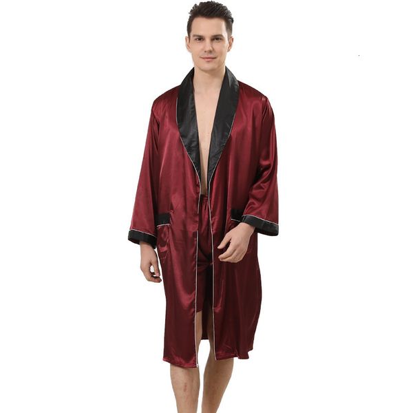 Vêtements de nuit pour hommes Couleur rouge Chemise de nuit en soie Shorts Costume deux pièces pour le printemps et l'été À manches longues Plus Size Robe Sets Men 221119