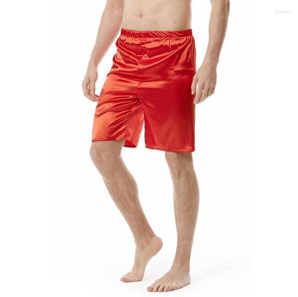 Vêtements de nuit pour hommes Rouge Soie Satin Sommeil Pyjama Shorts Pantalons Pour Hommes Décontracté Lisse Confortable Détendu Maison Pyjama Bas Mens Lounge Sous-Vêtements