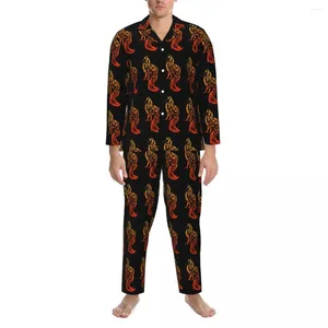 Nachtkleding voor heren Rode tribal lente wilde dierenprint Esthetische oversize pyjamaset Heren pak met lange mouwen en warm huispatroon