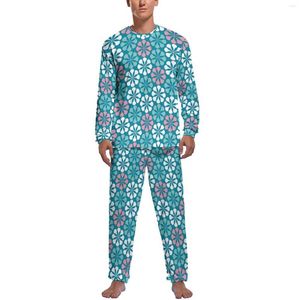 Vêtements de nuit pour hommes rétro Mod imprimé pyjamas quotidien Vintage fleur décontracté vêtements de nuit hommes deux pièces conception à manches longues Kawaii ensemble
