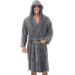 Robe de nuit pour hommes pour hommes couleur unie bandage peignoir à manches longues à capuche robes mâle salon porter robe de chambre hommes sommeil 271K