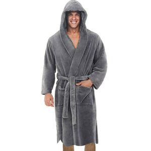 Robe de nuit pour hommes pour hommes couleur unie pansement peignoir à manches longues à capuche Robes homme salon porter Robe de chambre hommes hauts de nuit