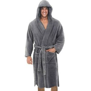 Robe de nuit pour hommes pour hommes couleur unie bandage peignoir à manches longues à capuche robes mâle salon porter robe de chambre hommes sommeil 2662