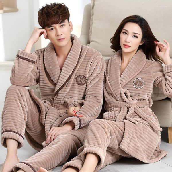 Vêtements de nuit pour hommes Robe pantalon 2PC hiver automne Couple pyjama costume épais chaud flanelle femmes ensembles à manches longues hommes Pijamas Homewear