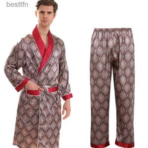 Vêtements de nuit pour hommes Robe pantalon pyjama ensemble 7XL deux pièces hommes peignoir shorts costume vêtements de nuit en soie pour hommes Kimono maison doux confortable à manches longues robe de bain L231011