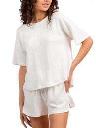 Heren nachtkleding Scriardv Dames Casual 2-delige set Korte mouw V-hals button-down blouse met elastische tailleband Shorts - Stijlvolle Loungewear Voor