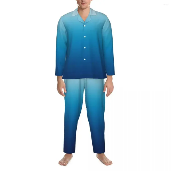 Ropa de dormir para hombre, conjuntos de pijama de mar, cielo claro de primavera a azul profundo, ocio, 2 piezas, ropa de dormir informal con patrón de gran tamaño, presente