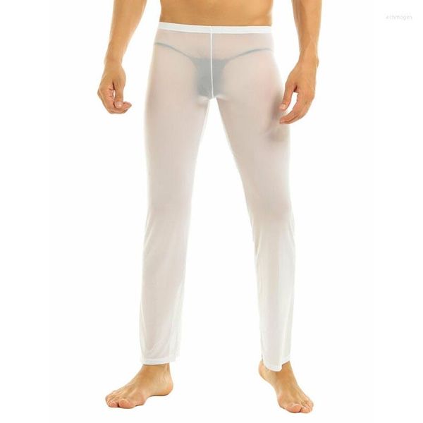 Vêtements de nuit pour hommes voir à travers pyjama hommes maille Sexy sous-vêtements maison pantalon ample pure Tulle longs Johns Lingerie vêtements de nuit A50