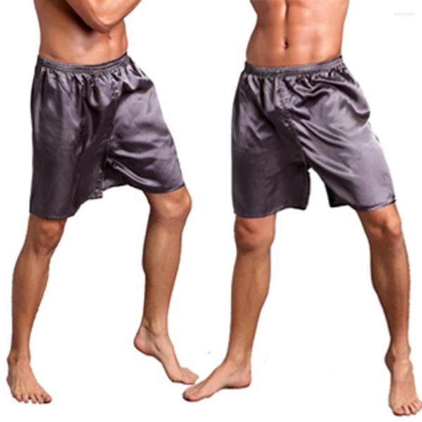 Vêtements de sommeil pour hommes sexy homme à la maison en satin pyjamas shorts sommeil somnolent décontracté couleur solide vêtements de nuit masculins pyjamas half pantalon pantalon