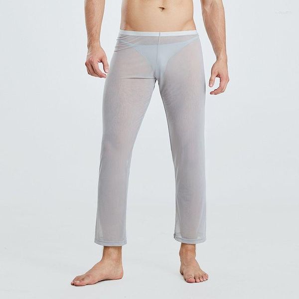 Vêtements de nuit pour hommes Sexy Hommes Voir à travers la maille Mince Transparent Pantalon ample Long Johns Lounge Pantalon de couchage