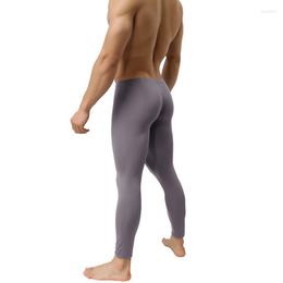 Slaapkleding voor heren sexy heren slaapbodem broek spier bodybuilding fitness leggings ondergoed dunne zijde sissy penis pouch lage taille