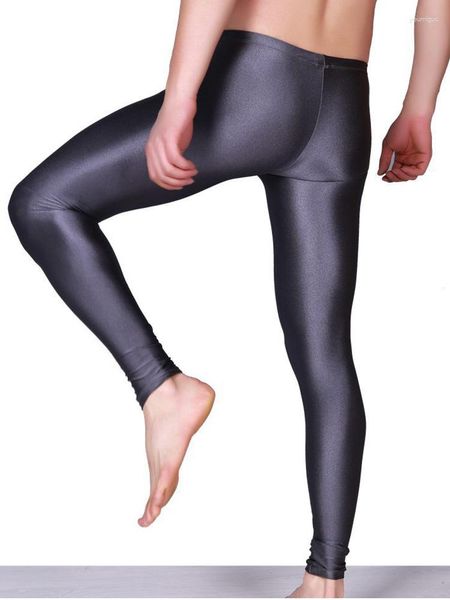 Vêtements de nuit pour hommes Sexy Plus Taille U Poche convexe Legging Brillant Huile Brillant Leggings Collants Élastique Doux Respirant Crayon Pantalon Bas Porter