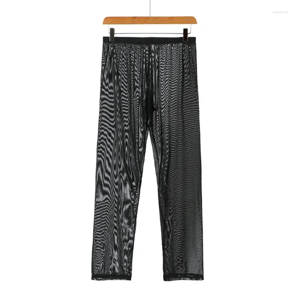 Vêtements de sommeil pour hommes sexy en maille douce transparent pantalon stretch pantalon translucides hommes maison