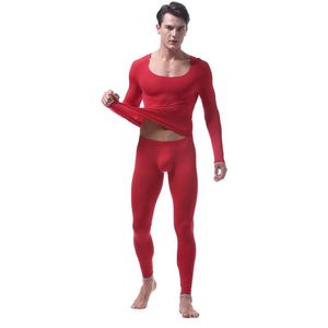 Vêtements de nuit pour hommes Sexy Sous-vêtements thermiques Hommes Long John Set Spandex Mens Thermo Seemless O-Cou Chemise Slim Fit Pantalon pour Man235J