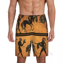 Pantalons de pyjamas courts pour hommes pour la scène de la Grèce antique avec une figure noire Poterie Greek Mythology Bouton