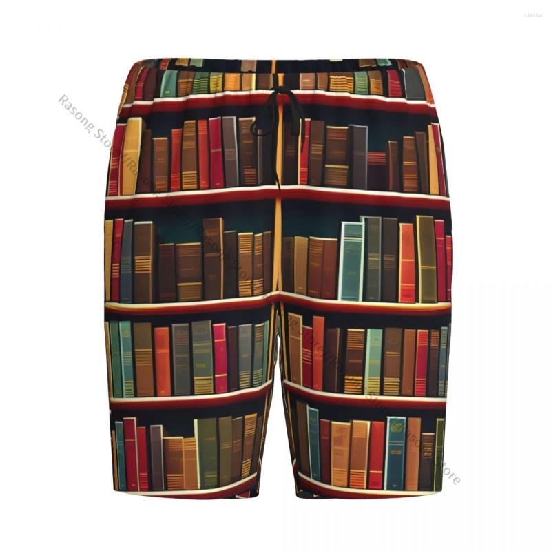 Mäns sömnkläder korta pyjamas byxor för sovbibliotek bokhylla boklös knapp