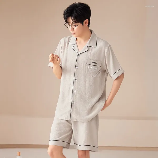 Vêtements de nuit pour hommes Ensembles de pyjama en coton à manches courtes pour hommes 2024 Summer Korean Loose Suit Pyjamas Male Homewear Pijama Hombre Home Clothes