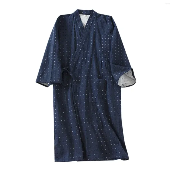 Vêtements de nuit pour hommes Robe de douche pour homme tissé japonais kimono mince sueur robes neuf points manches à lacets peignoir dormir