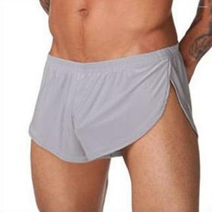 Vêtements de nuit pour hommes Bas de pyjama latéral Sous-vêtements pour hommes Lounge Homewear Shorts de sommeil amples Boxers Sexy Men Silk Casual Split Crotch