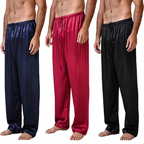 Pyjamas en satin de soie pour hommes, vêtements de nuit, pantalons de salon, bas amples, grande taille S3XL, chemise de nuit, 231102