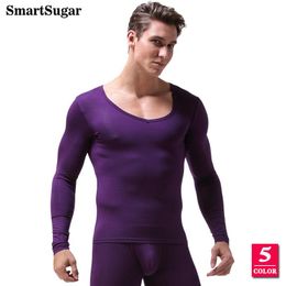 Vêtements de nuit pour hommes SmartSugar Casual Col V Hiver Long Johns Top Hommes Modal Strench Sexy Chaud Confortable Violet Mâle Sous-Vêtement Thermique