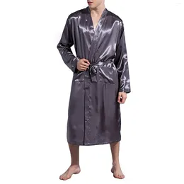 Vêtements de nuit pour hommes, couleur unie, ample, manches longues, Cardigan, robe de nuit, peignoir mi-long, vêtements de maison, printemps et automne