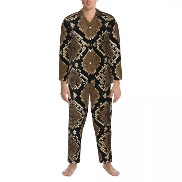 Ropa de dormir para hombres Escala de piel de serpiente Otoño Faux Python Print Vintage Conjunto de pijama de gran tamaño Hombres de manga larga Moda Ocio Ropa de dormir personalizada