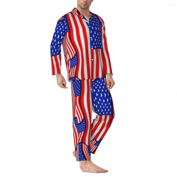 Vêtements de nuit pour hommes doux drapeau américain pyjamas ensemble printemps mignon loisirs hommes 2 pièces décontracté lâche costume de maison personnalisé