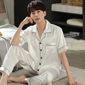 Heren Nachtkleding Effen Pyjama Sets Voor Liefhebbers Zijden Nachtkleding Kleur Nachtpak Mannen Plus Size Mode Satijn Homewear SizeSet