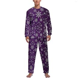 Heren Nachtkleding Sparkly Sneeuwvlok Pyjama Mannelijke Kerst Fun Kawaii Nachtkleding Lente Lange Mouwen 2 Stuk Slaapkamer Aangepaste Set