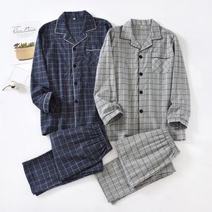 Vêtements de nuit pour hommes printemps et automne pyjamas à carreaux pour hommes flanelle de coton service à domicile grande taille pantalon à manches longues costume doux vêtements de nuit hommes 230518