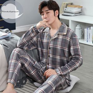 Heren slaapkleding lente herfst herfst katoen lange pyjama sets plaid slaapkleding pj pyjamas heren slaap lounge home mode 230311