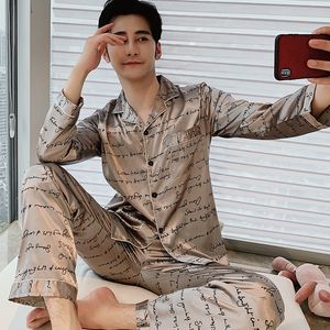 Slaapkleding voor heren Spring herfst Men Satin Silk Pyjama Sets van een lange mouw broek Mannelijke pyjama Sleepwear Leisure Huiskleding Pijama Hombre 230311