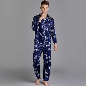 Vêtements de nuit pour hommes Spring Summer Hommes Ice Soie Pyjama Ensembles Plus Taille Turn-Down Col Pijamas Dragon Imprimer 2 Pièces Costume Fasinon Mâle Homewear T221103
