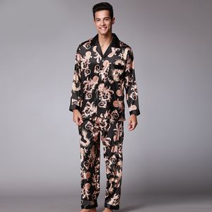 Slaapkleding voor heren SSH004 Hoge kwaliteit Gedrukte bruiloft Heren Pyjamas Satijn Silk Nachthemd Autumn Male Volle mouwen PACKS PAJAMA SET 221007