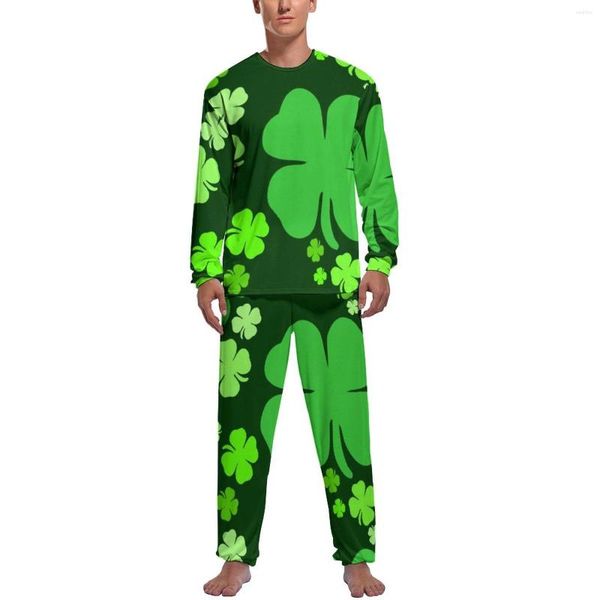 Vêtements de nuit pour hommes Pyjamas de la Saint-Patrick deux pièces Lucky Shamrocks Patricks célèbrent des ensembles de pyjama mignons à manches longues pour chambre à coucher vêtements de nuit personnalisés