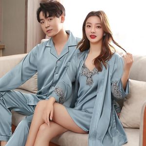 Ropa de dormir para hombre Conjunto de pijama de seda manchada Ropa de dormir Sexy Suave Homme Acogedor Camisón de satén Parejas Salón Ropa de dormir Amantes del hogar 230111