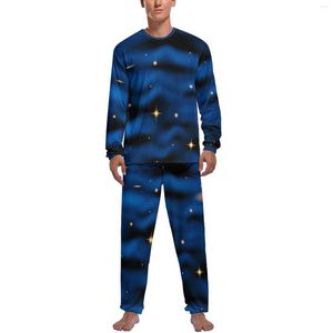 Vêtements de nuit pour hommes Star Cloud Print Pyjamas Hiver 2 pièces Space Nebula Soft Pyjama Ensembles Homme Manches longues Loisirs Personnalisé
