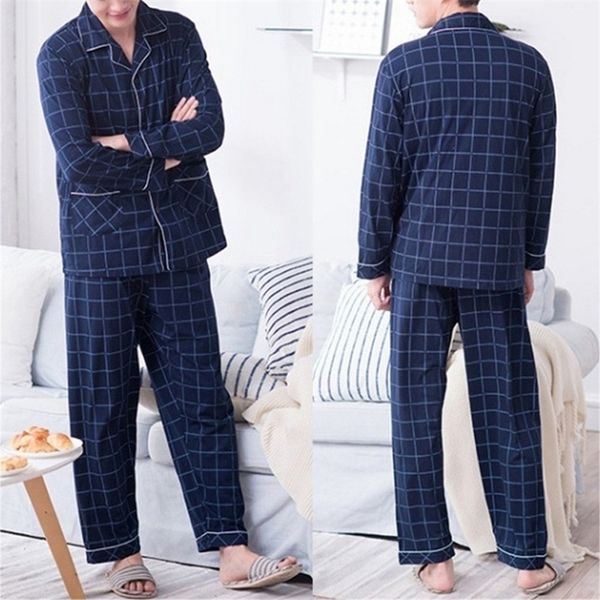 Vêtements de nuit pour hommes rayé coton pyjama ensembles pour manches courtes pantalons longs pyjama mâle Homewear Lounge Wear vêtements 220924